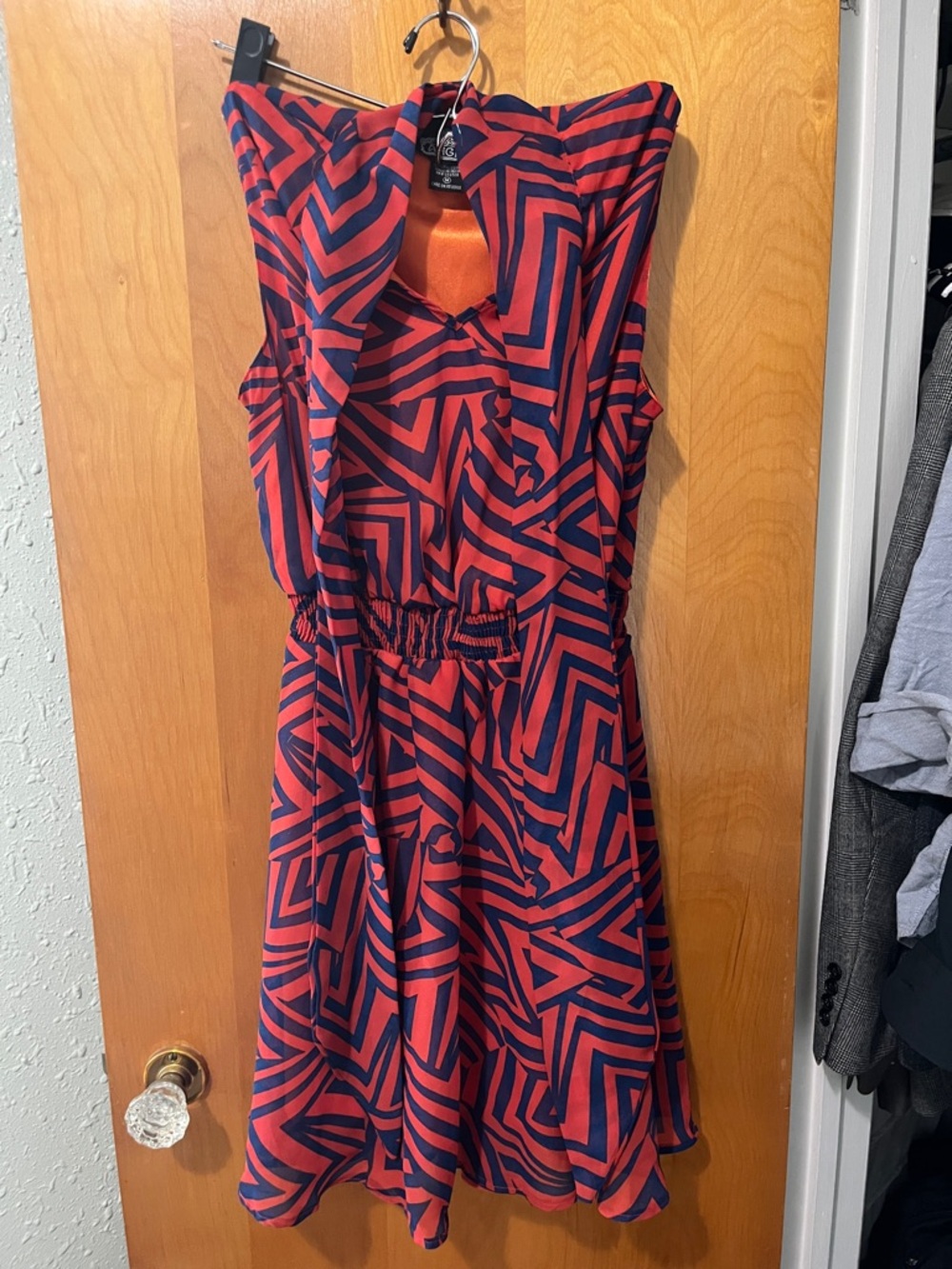 Angie Orange and Navy Geometric Dress